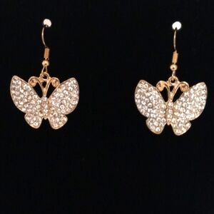 Gold Butterfly Earrings with clear rinestones